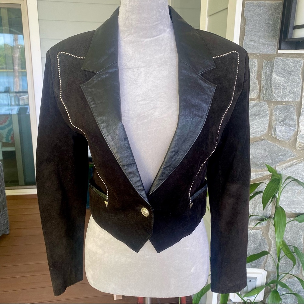 🍂VINTAGE Scully. Black Suede & Leather Studded Cropped Western Jacket. PERFECT🍂